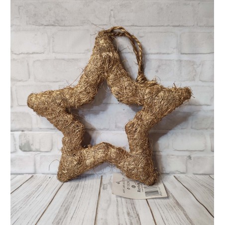 Etoile en sisal, pailletée, or, 15 cm