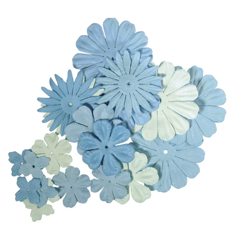 Mélange de fleurs en papier 2.5-7cm. 5 sortes. 24 pièces Mélange de fleurs en papier 2.5-7cm. 5 sortes. 24 pièces