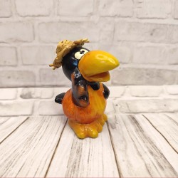 Corbeau en céramique, avec chapeau de paille, 7cm