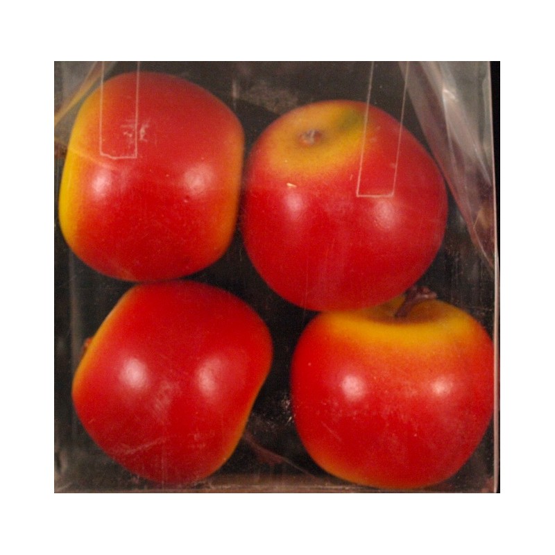 4 pommes plastique de 4 cm jaunes rouges
