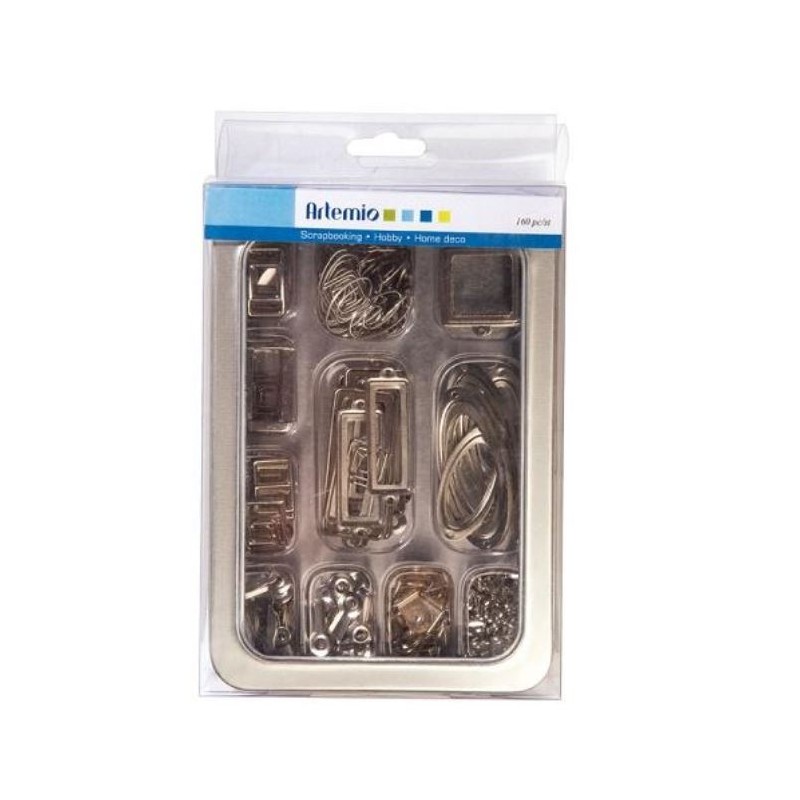 Coffret en métal avec 160 pièces métalliques pour Scrapbooking ou Reliure Coffret en métal avec 160 pièces métalliques pour Scrapbooking ou Reliure