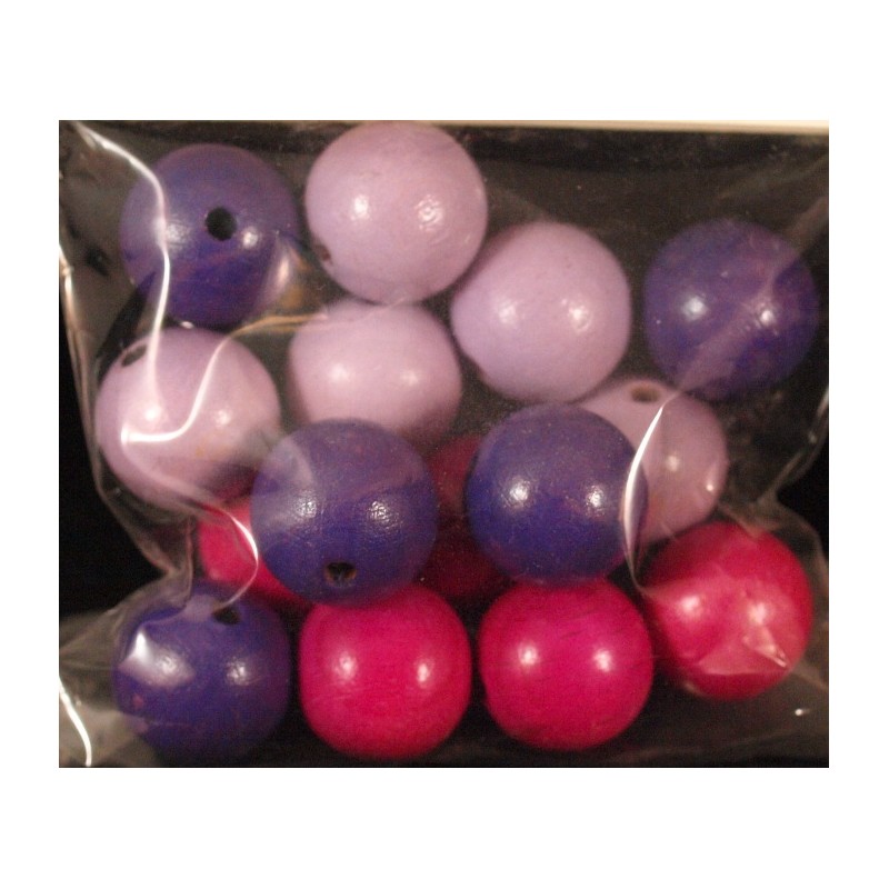 Perles en bois rondes polies et  colorées