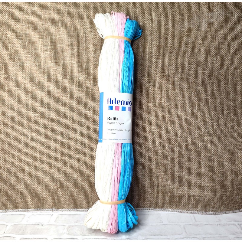 3 cordons de raphia 18mm de couleurs différentes (3X45m) - 50g